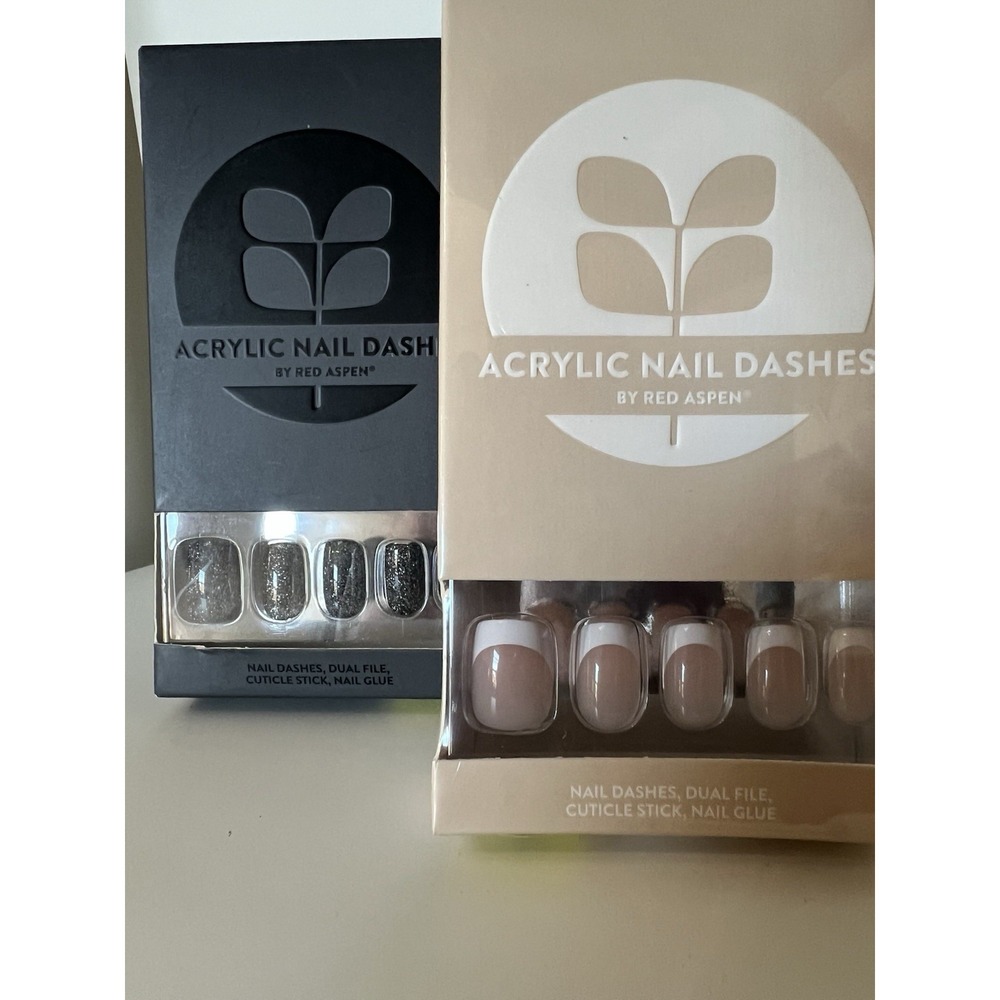 Red Aspen Acrylic Nail Dashes*WANDA & ROZYLN*BLACK SPARKLES*FRENCH TIP*